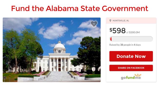 Senator Tries to Crowdfund Alabama's $300M Shortfall