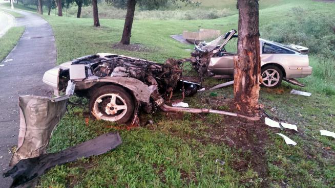 Guy Survives Crash That Rips Car in Two