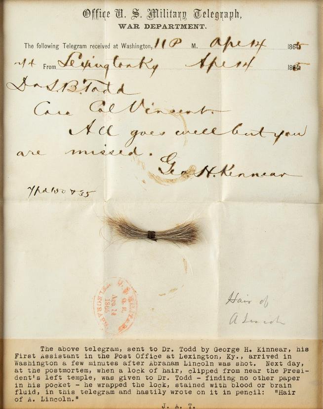 Lincoln's Hair, Bloody Telegram Up for Auction