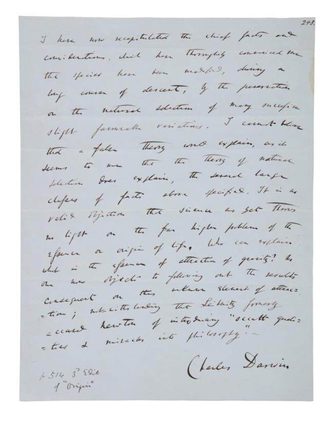 Written for Celebrity Magazine, Paper by Darwin Is Up for Sale