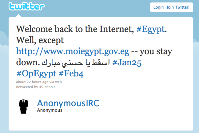 Egyptian Internet Hit by Hacker Group
