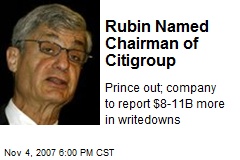 Rubin Named Chairman of Citigroup