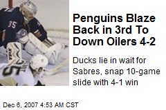 Penguins Blaze Back in 3rd To Down Oilers 4-2