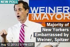 Majority of New Yorkers Embarrassed by Weiner, Spitzer