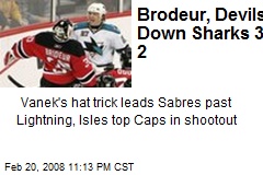 Brodeur, Devils Down Sharks 3-2