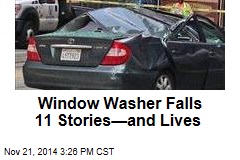 Window Washer Plunges Onto Moving Car