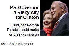 Pa. Governor a Risky Ally for Clinton