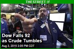 Dow Falls 92 as Crude Tumbles