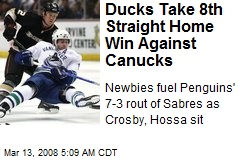 Ducks Take 8th Straight Home Win Against Canucks