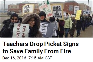 Teachers Drop Picket Signs to Save Family From Fire