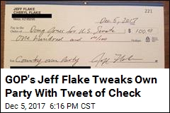 GOP&#39;s Jeff Flake Tweaks Own Party With Tweet of Check