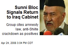Sunni Bloc Signals Return to Iraq Cabinet