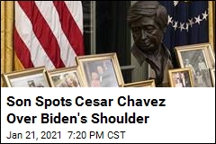 Son Spots Cesar Chavez Over Biden&#39;s Shoulder