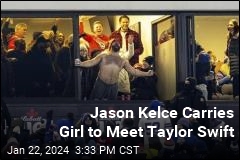 Jason Kelce Carries Girl to Meet Taylor Swift
