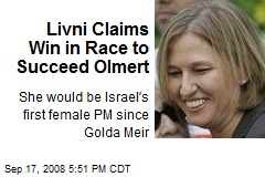 Livni Claims Win in Race to Succeed Olmert