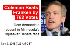 Coleman Beats Franken by 762 Votes