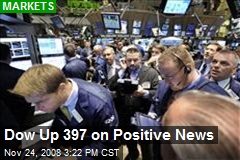 Dow Up 397 on Positive News