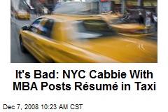 It's Bad: NYC Cabbie With MBA Posts R&eacute;sum&eacute; in Taxi