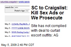 SC to Craigslist: Kill Sex Ads or We Prosecute