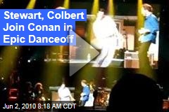 Stewart, Colbert Join Conan in Epic Danceoff