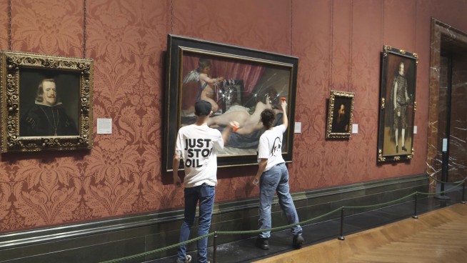 Climate activists smash glass protecting Velazquez's Venus painting in London's National Gallery