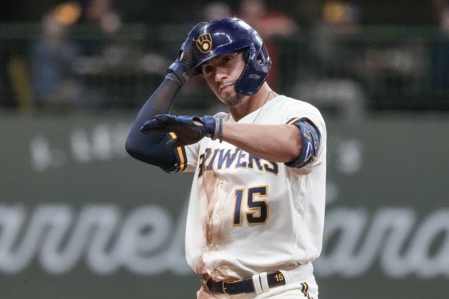 Milwaukee Brewers' Tyrone Taylor (15) plays during a baseball game