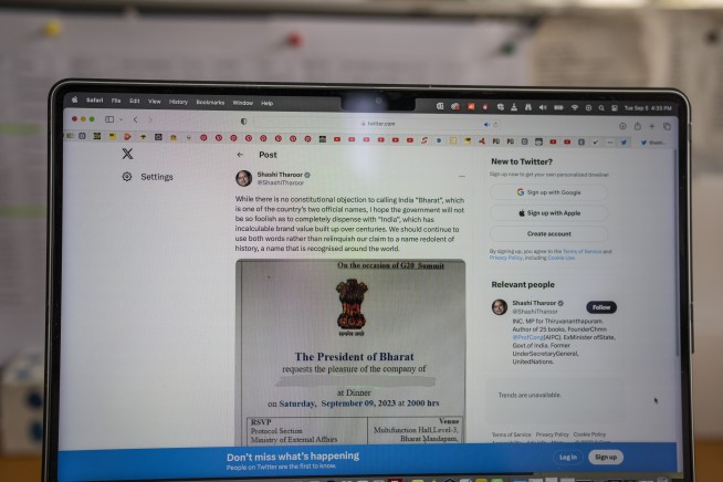 India's government replaces 'India' with ancient name 'Bharat' in dinner invitation to G20 guests