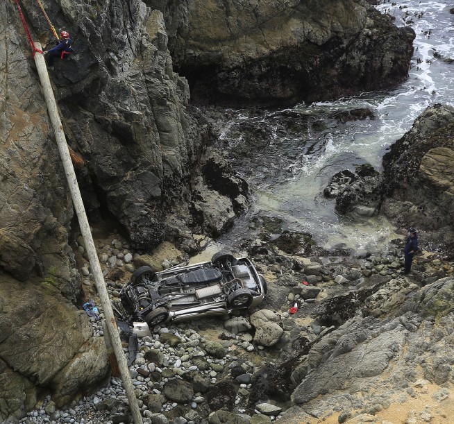 Car that plunged off California cliff drove through big lot