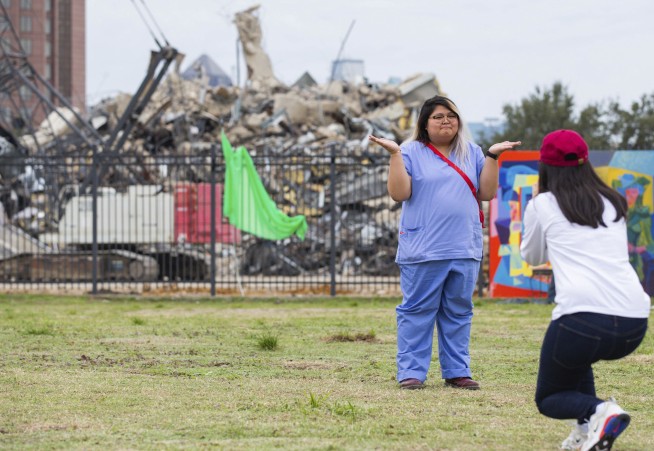 After 2 weeks of pounding, Leaning Tower of Dallas is down