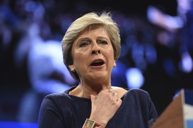 Cough, prankster make May's British Dream speech a nightmare
