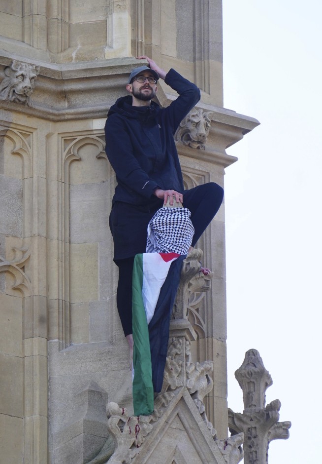A man with a Palestinian flag who climbed London's Big Ben tower is arrested