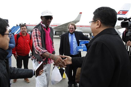 Rodman's ex-NBA team arrives in NKorea for game