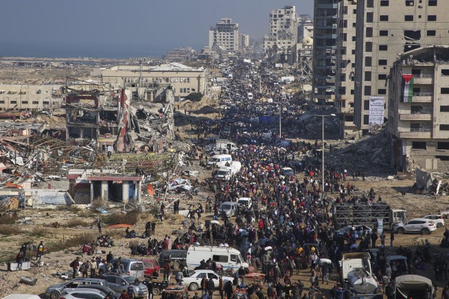 Palestinians celebrate their return to northern Gaza after 15 months of war