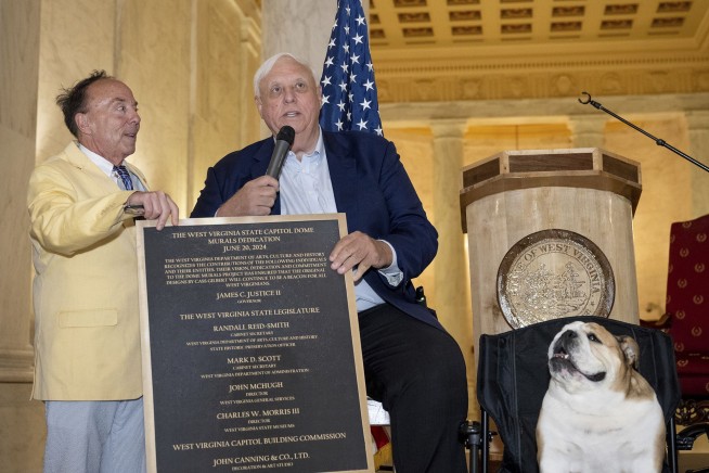 An English bulldog named Babydog makes a surprise appearance in a mural on West Virginia history