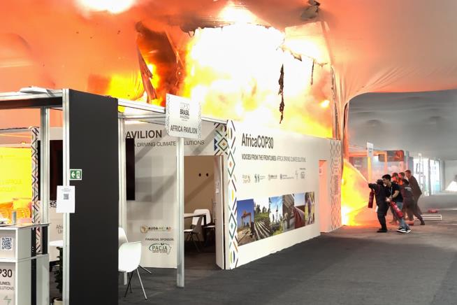Fire prompts evacuations at UN climate talks in Brazil, and 13 people suffer smoke inhalation