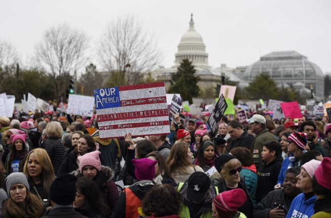 The Latest: Protesters fill entire march route in Washington