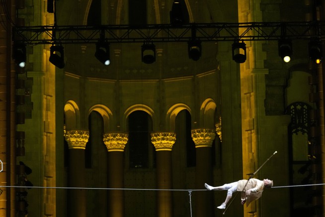 Philippe Petit recreates high-wire walk between World Trade Center's twin towers on 50th anniversary