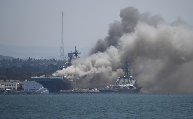 11 injured in fire aboard ship at Naval Base San Diego