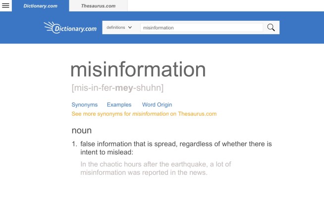Dictionary.com chooses 'misinformation' as word of the year