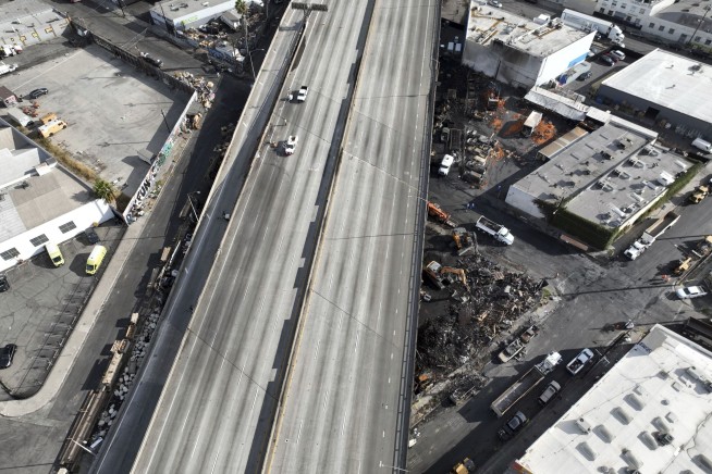 Arson likely caused fire that damaged vital artery of Los Angeles freeway, governor says