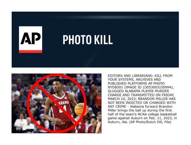 Alabama: Miller not a suspect in shooting, remains on team