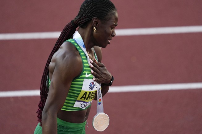 Nigerian Amusan gets world record on wild night in hurdles