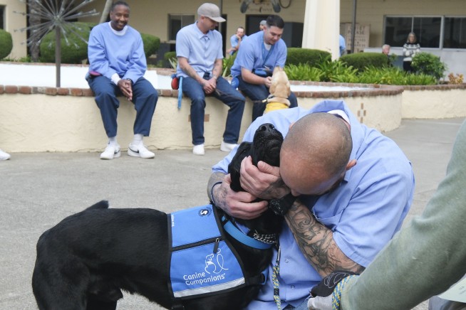 With tears and tail wags, San Quentin inmates reunite with puppies they raised into service dogs