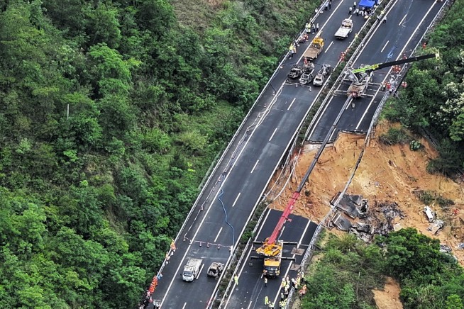 A highway collapse in China kills 36 people and sends more than 20 cars down a steep slope