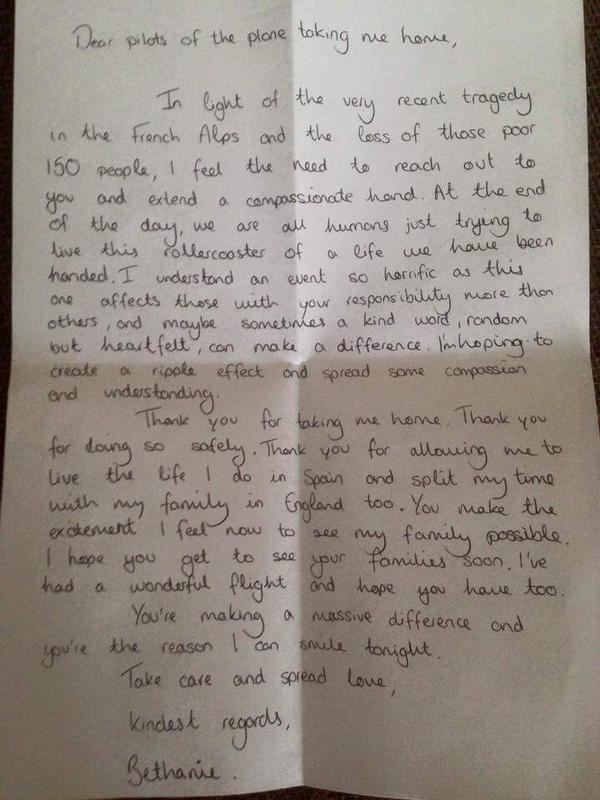 Woman's Letter to Plane's Pilots Goes Viral
