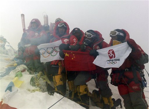 Olympic Flame Lit Atop Everest