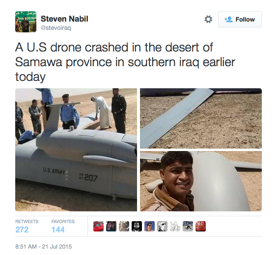 $21M US Drone Crashes in Iraq, Guy Gets a Selfie