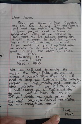 Mom's Letter Punishing Rebellious Teen Goes Viral