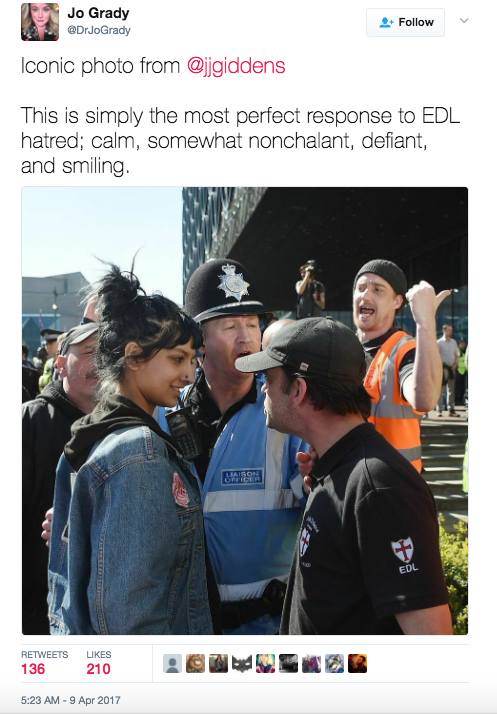 'Defiant' Woman Grins Down Far-Right Protester