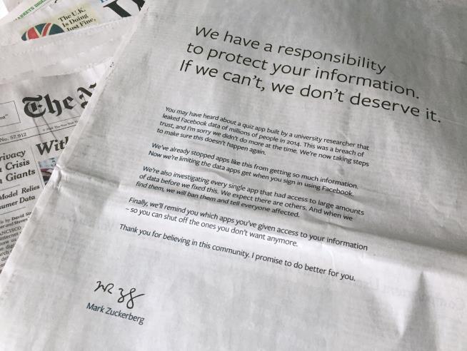 Facebook Buys Full-Page Apology Ads